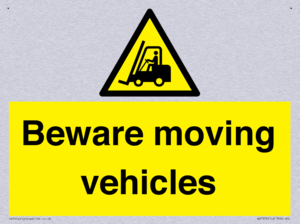 Beware moving vehicles with Warning forklift symbol